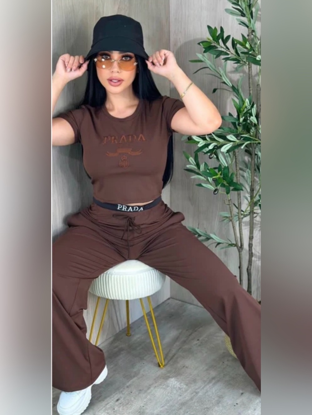 Brown Wide-Leg Lounge Set with a Tee size S
